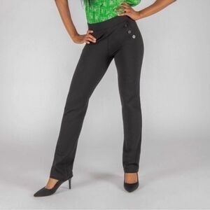 Betabrand Six Button Straight Leg Yoga Dress Pant - Charcoal Gray